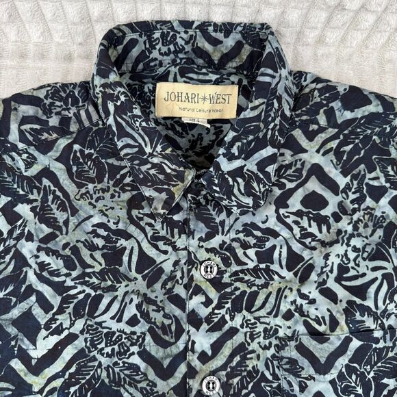 Vintage Johari West Shirt Mens Large Blue Short Sleeve Button Up Hawaiian Cotton - Picture 1 of 6